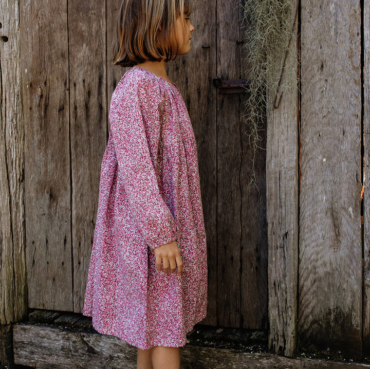 Olivia Dress in Raspberry Mini Flower