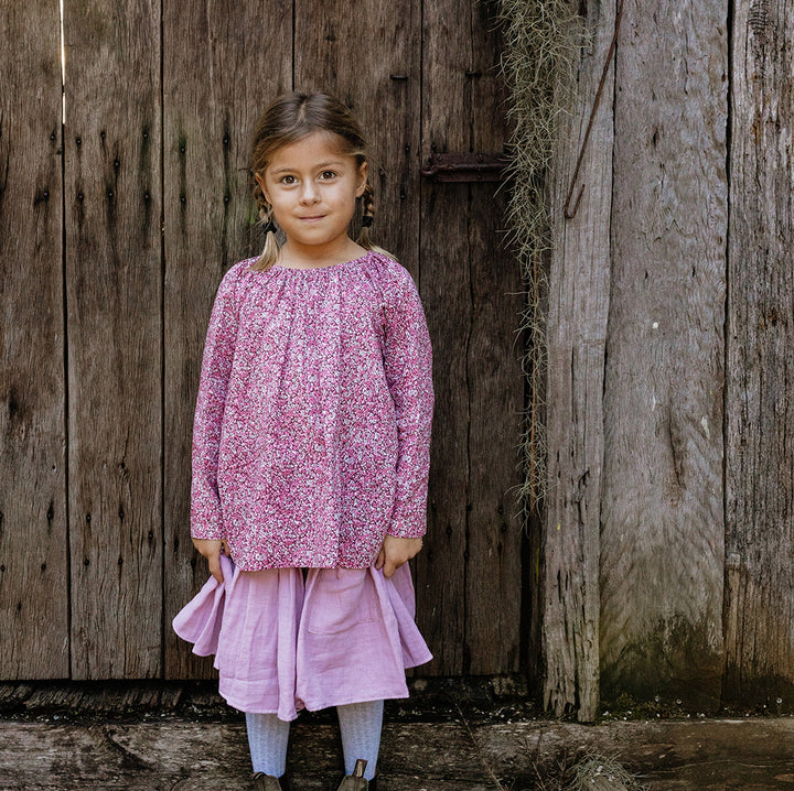 Smock Top in Raspberry Mini Flower