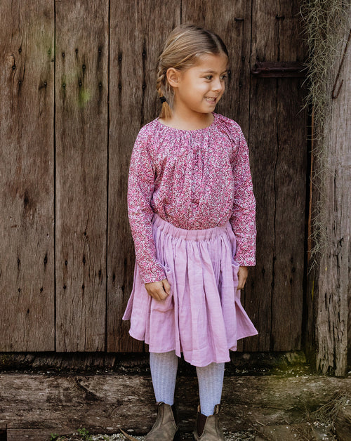 Smock Top in Raspberry Mini Flower