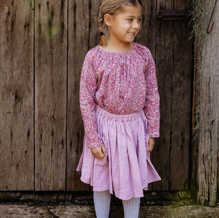 Smock Top in Raspberry Mini Flower