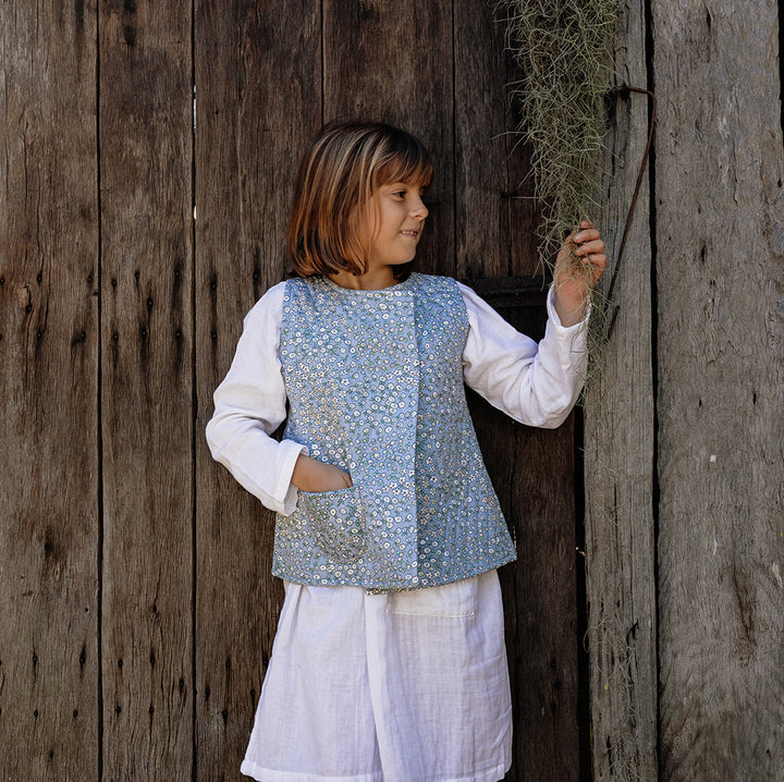 Quilted Vest in Denim Vintage Flower