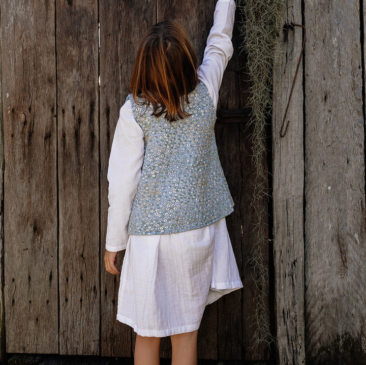 Quilted Vest in Denim Vintage Flower