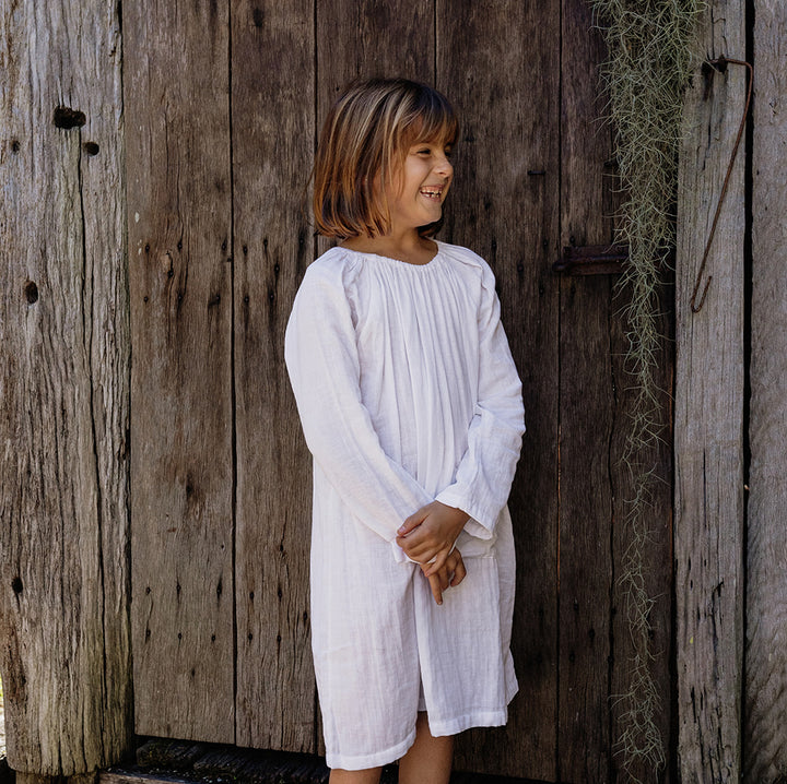 Pocket Smock Dress in White Super Soft Cotton