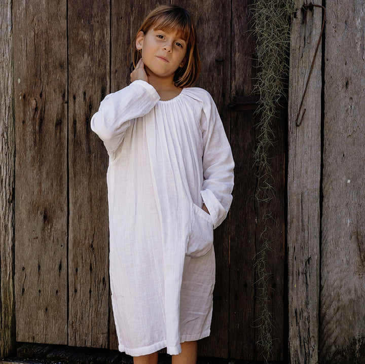 Pocket Smock Dress in White Super Soft Cotton