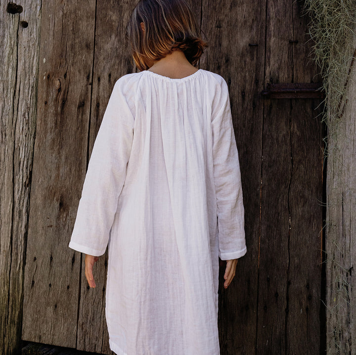 Pocket Smock Dress in White Super Soft Cotton