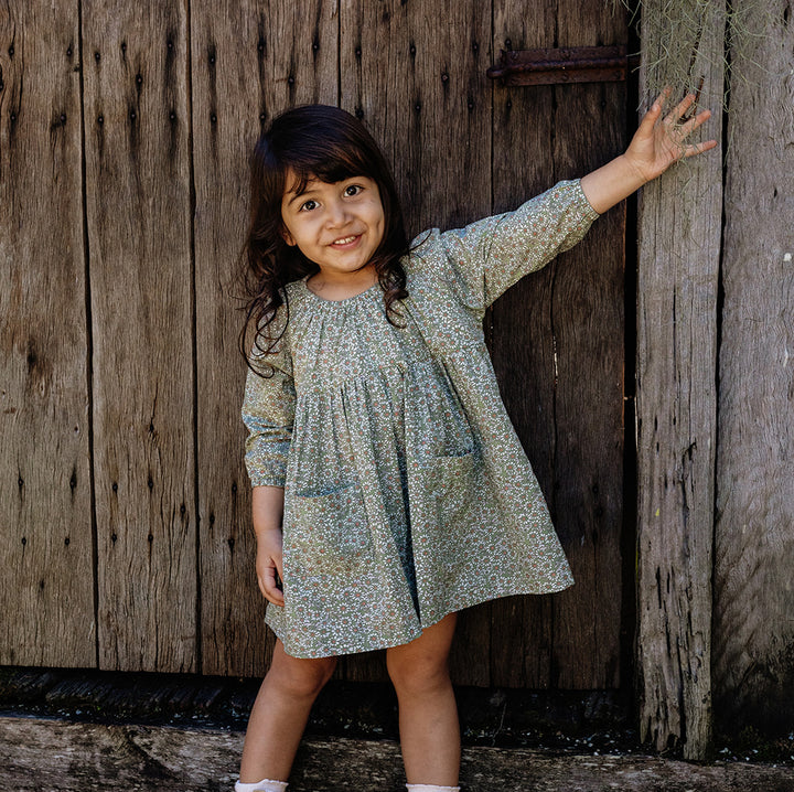 Olivia Dress in Olive Cotton Buds 10 years