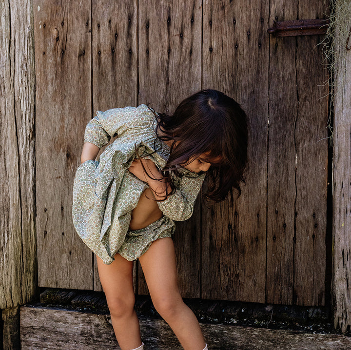 Frill Bloomers in Olive Cotton Buds