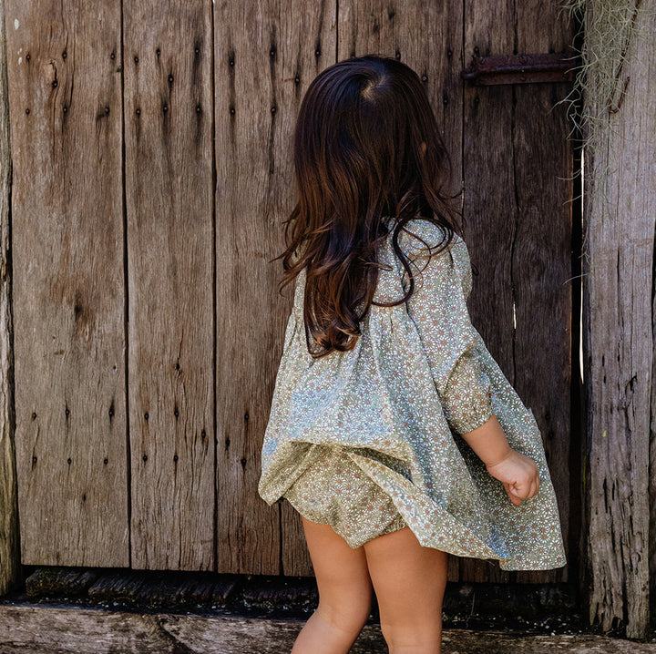 Frill Bloomers in Olive Cotton Buds