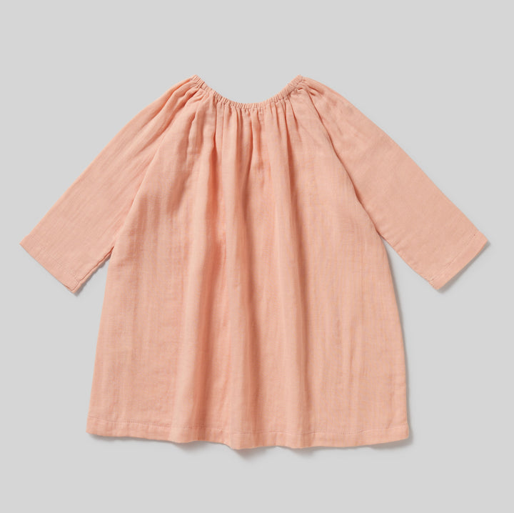 Pocket Smock Dress in Peach Super Soft Cotton 10 years