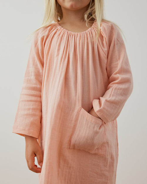 Pocket Smock Dress in Peach Super Soft Cotton 10 years