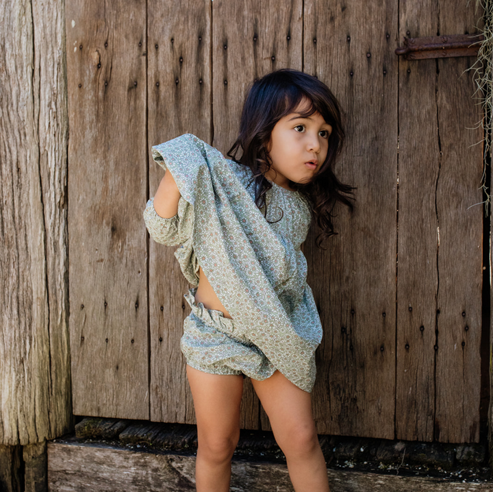 Frill Bloomers in Olive Cotton Buds