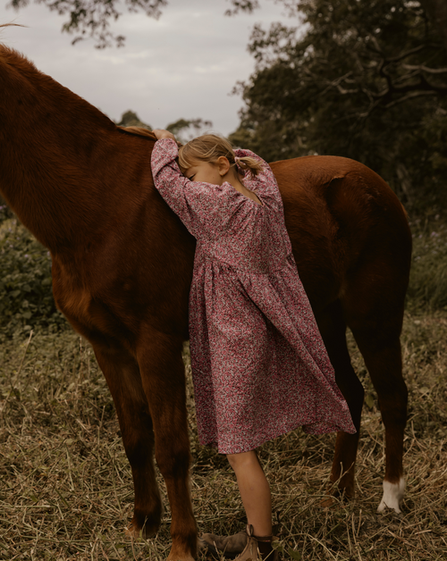 Olivia Dress in Raspberry Mini Flower