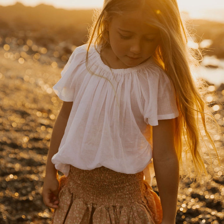 Butterfly Sleeve Top in White Voile